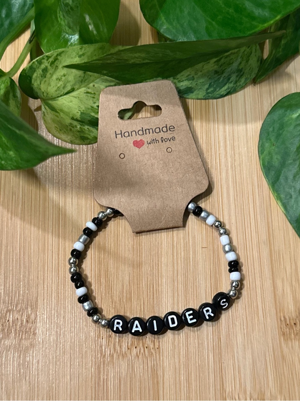 🖤🏈✨ Raiders Stretchy Beaded Bracelet‎ | Handmade | Football Fan Bracelet 🏈🖤